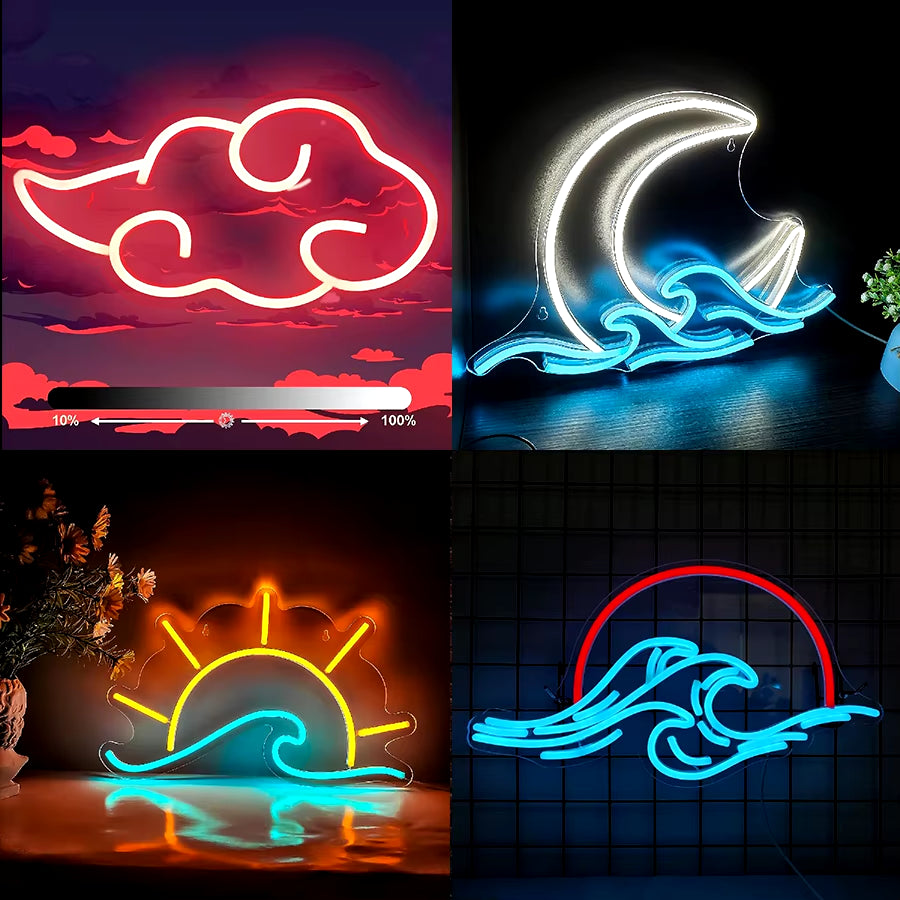 Sunrise Sunset Neon Sign Moon over Sea LED Light Twilight Wave Wall Signs for Room Decor Anime Neon Light Acrylic Cloud Sign