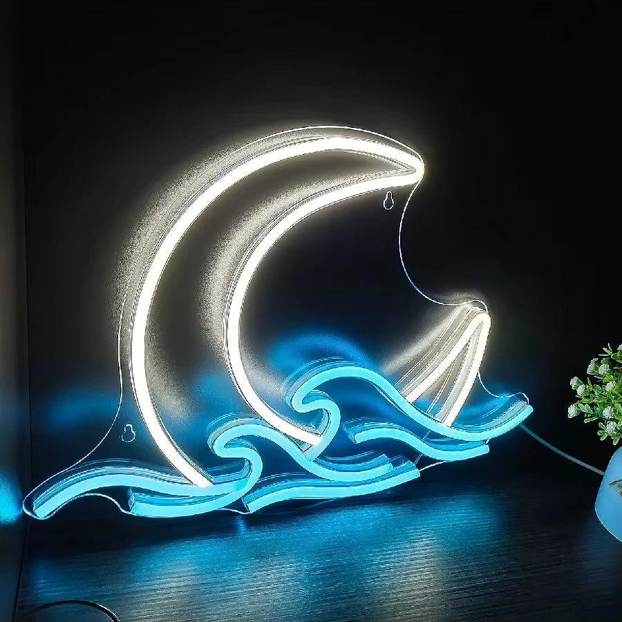 Sunrise Sunset Neon Sign Moon over Sea LED Light Twilight Wave Wall Signs for Room Decor Anime Neon Light Acrylic Cloud Sign